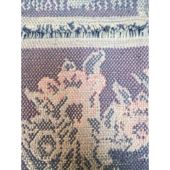 VTG Easter Woven Placemats & Runner Set Tulips Bunny Fringe Lot of 5 - Picture 9 of 12